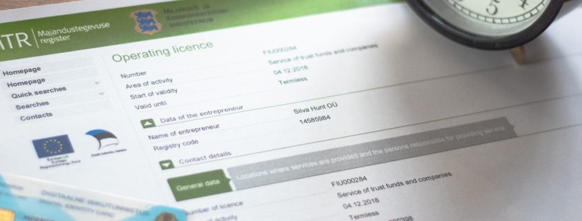 FIU000284 business licence for e-Residency company service provider